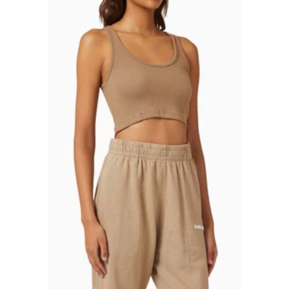 TALENTLESS Tan Ribbed Crop Tank Top
